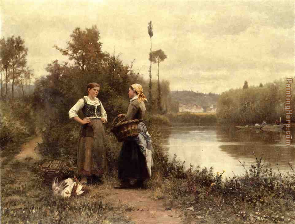 A Conversation painting - Daniel Ridgway Knight A Conversation art painting